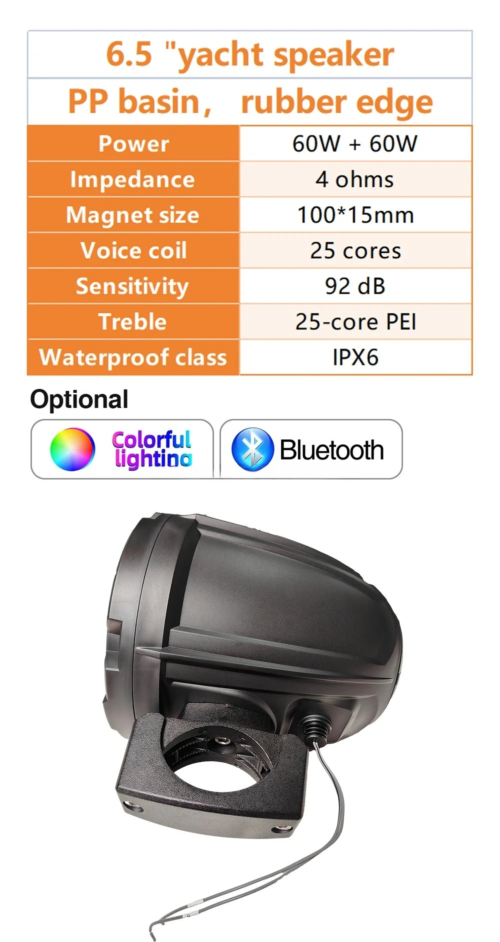 6.5 Inch Speaker for Marine,a Pair of Boat Stereo, Yacht o Waterproof Boat Loudspeaker Plastic Passive Outdoor for Boat
