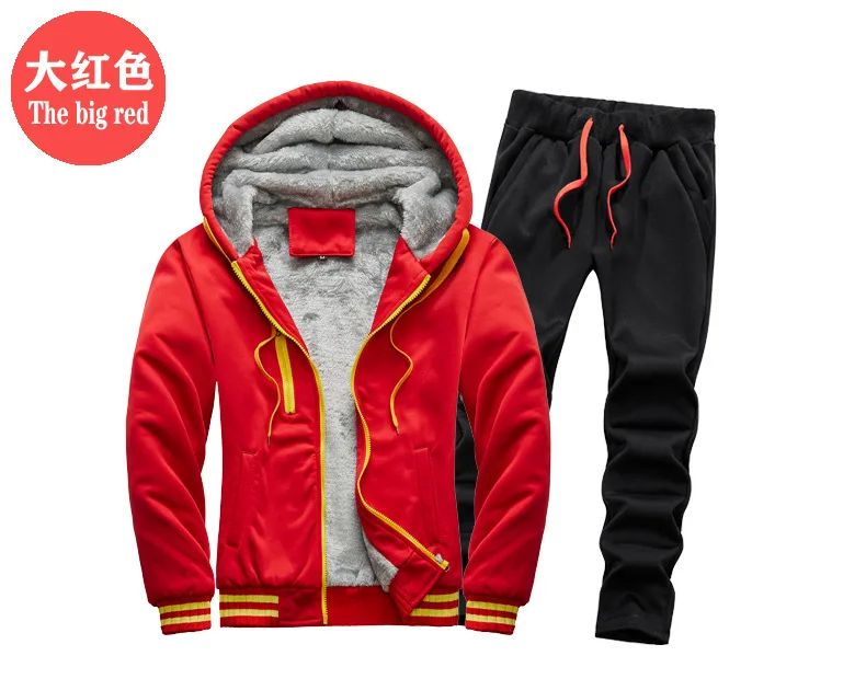 Herren Thermo-Fleece-Trainingsanzug Set Locker Sitzender Dicker Warmer Langarm-Pullover Jogginghose mit Elastischem Bund Winter Fitness-Set – Detail 9