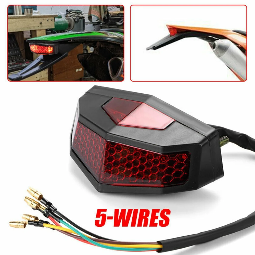 5 in 1 Motorcycle LED Turn Signals Stop Rear Tail Brake Light License Plate Universal Red