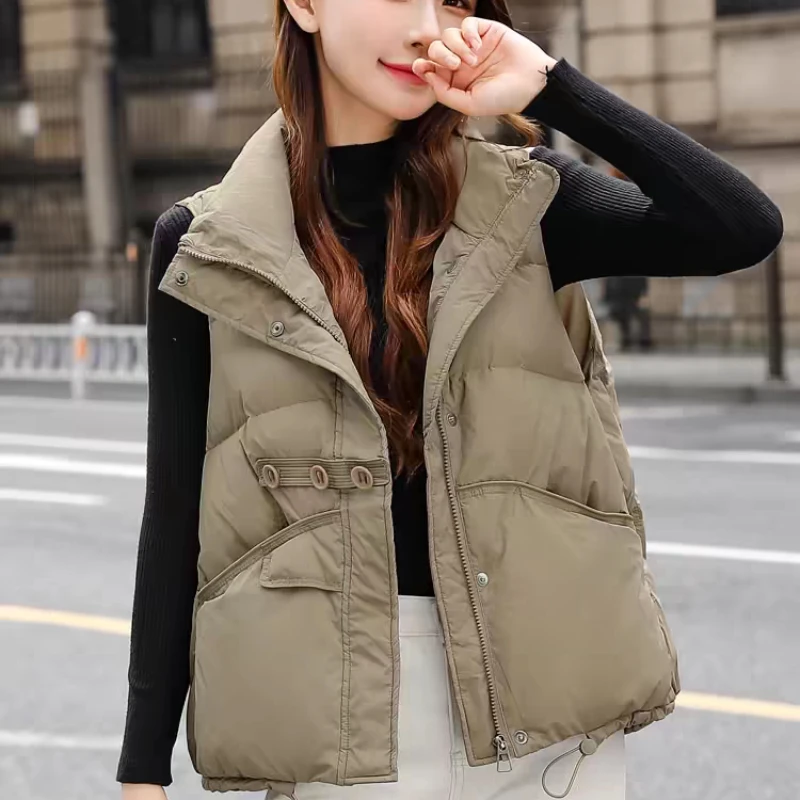 Duck Down Vest Jacket, Thin Short Section, Warm Pocket Vest, Fall and Winter Wear, Fashion Vest, 2024