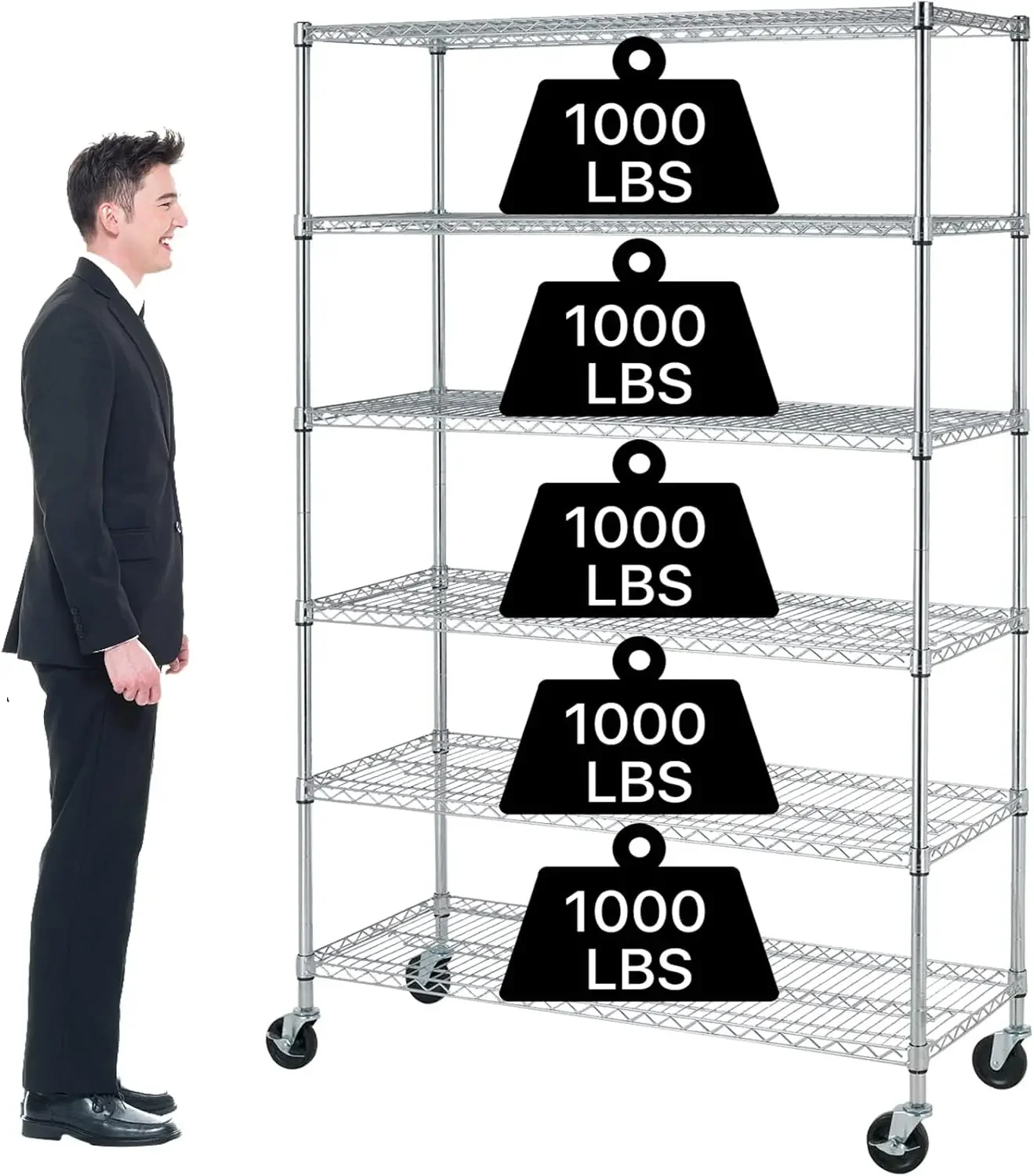 6 Tier Storage Shelves Metal Wire Shelving Unit with Wheels, 6000LBS Weight Capacity Heavy Duty NSF Height Adjustable Garage