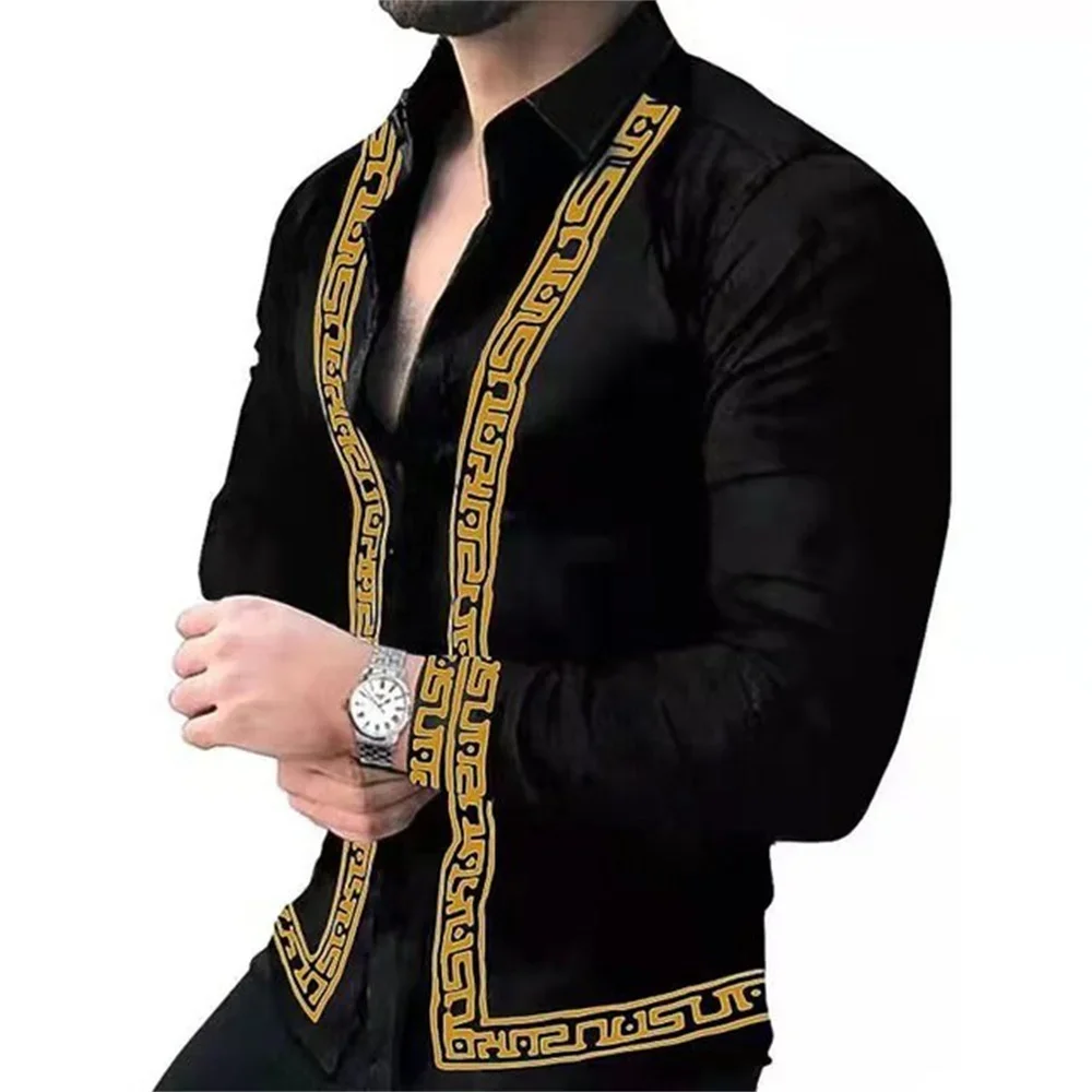 

Новинка 2024, мужская рубашка с длинным рукавом и принтом для мужчин, Мужская Дизайнерская одежда класса люкс, гавайская Модная элегантная Классическая мода