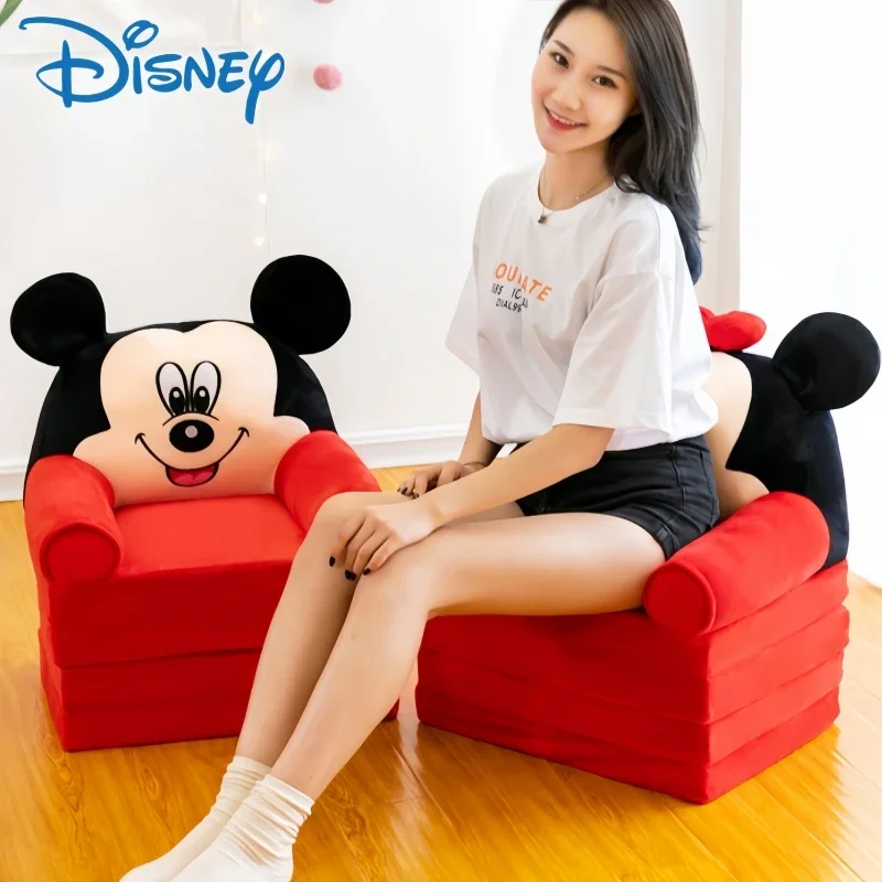 Disney Mickey Mouse Minnie składana mała Sofa urocza kreskówka fotelik dla dziecka upominki świąteczne potrójna zniżka giętka kanapa z bawełny