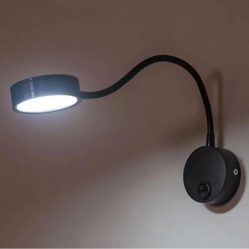 Silver Black Flexible Hose LED book light 3W 5W 7W EU plug Night Light Bedside Reading lamp Study Painting Wall mount book lamp