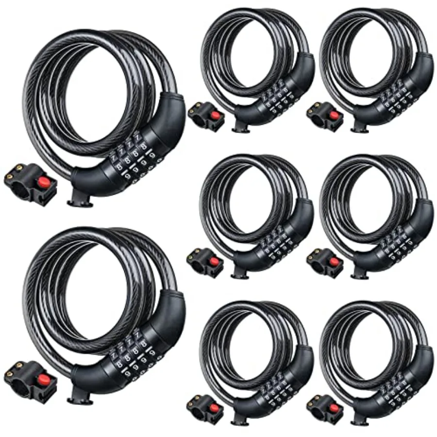 

8 Pcs Bike Locks Bulk High Security 4 Digit Heavy Duty Bicycle Cable Locks with Mounting Bracket 4 Feet Resettable Coiling Bike
