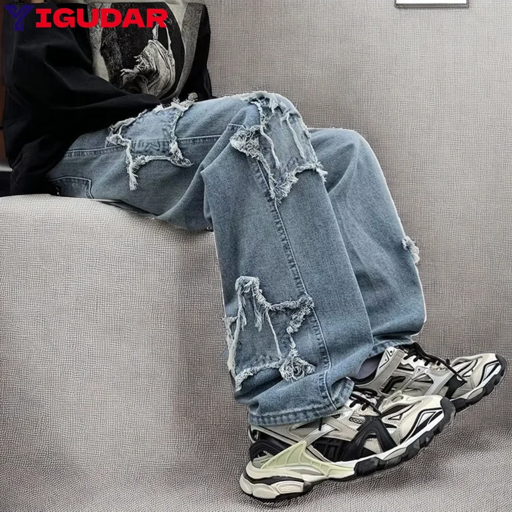 Pants men Clothing Stars Towel Embroidery Baggy Men Jeans Pants Y2K Clothes Straight Hip Hop Cotton Trousers Homme mens jeans