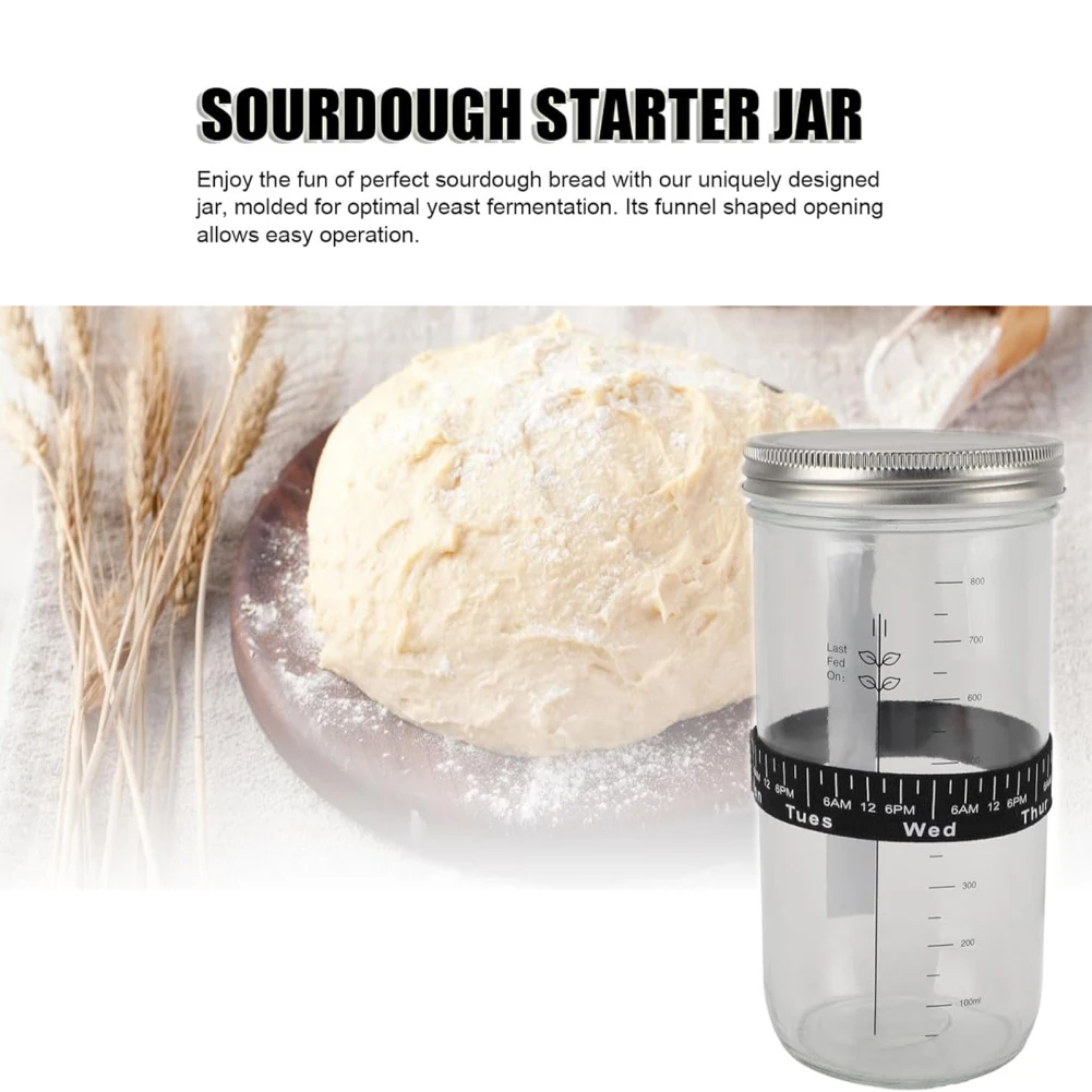 Sourdough Bread Baking Jar Kit Easy Fermentation 24oz Glass Jars With Scraper Thermometer And Cloth Cover For Home Baking