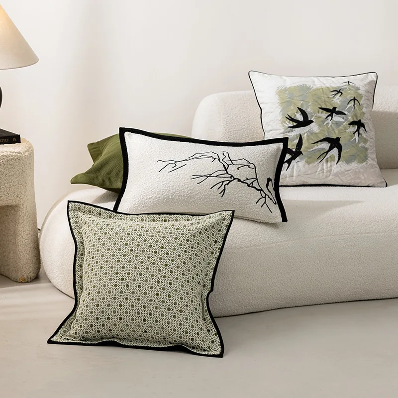 30X50/45X45CM Green Throw Pillow Cover Nordic Embroidered Stamping Waist Cushion Cover Decor Home Decorative Pillowcase