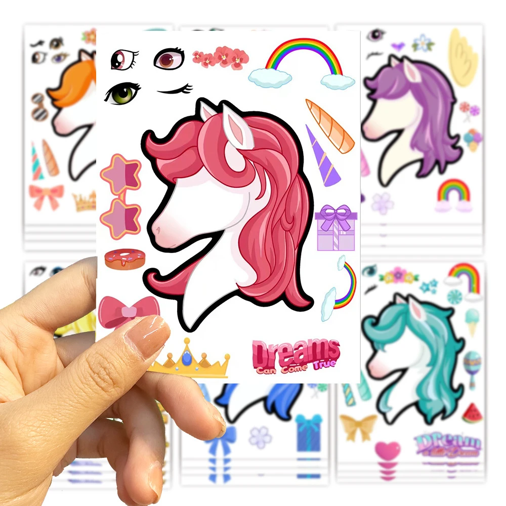 8 Sheets Kids DIY Craft Stickers - Make A Unicorn Face Assemble Puzzle Stickers for Girls & Boys RecordingYourLife Store