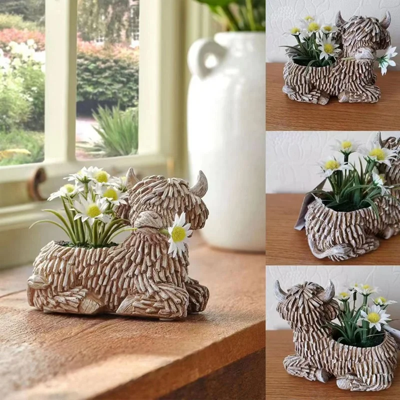 Plateau Cattle Planter Plant Pot For Home Garden Decoration, Housewarming Gifts For Cow Lovers,Plateau Cattle Shape Durable