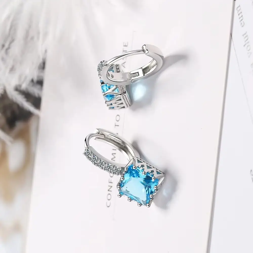 Fine Crystal Square Drop Earrings For Women Earring Stamp 925 sterling Silver Princess Girl Gift New Trendy Jewelry New 2026
