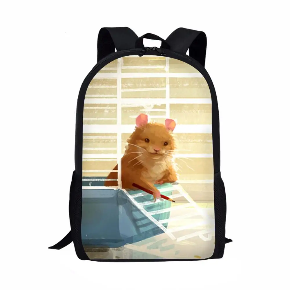 Cute Hamster Print Children School Bag Student Book Bag Kids Shoulder Backpack Boy Girl Daily Casual Backpack Travel Rucksacks