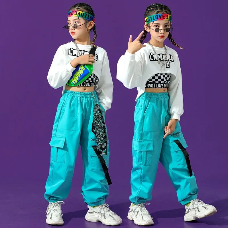 

Детский свитшот, комплекты одежды для бега, детская уличная одежда, сценические костюмы для джазовых уличных танцев, укороченный топ для девочек в стиле хип-хоп, однотонные брюки-карго