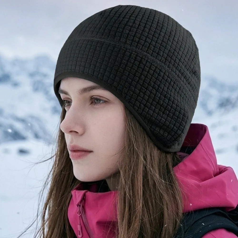 Grid Winter Running Hat Polar Fleece Warmer Ear Protection Cap Sweat Absorption Breathable Earflap Beanie Winter Autumn