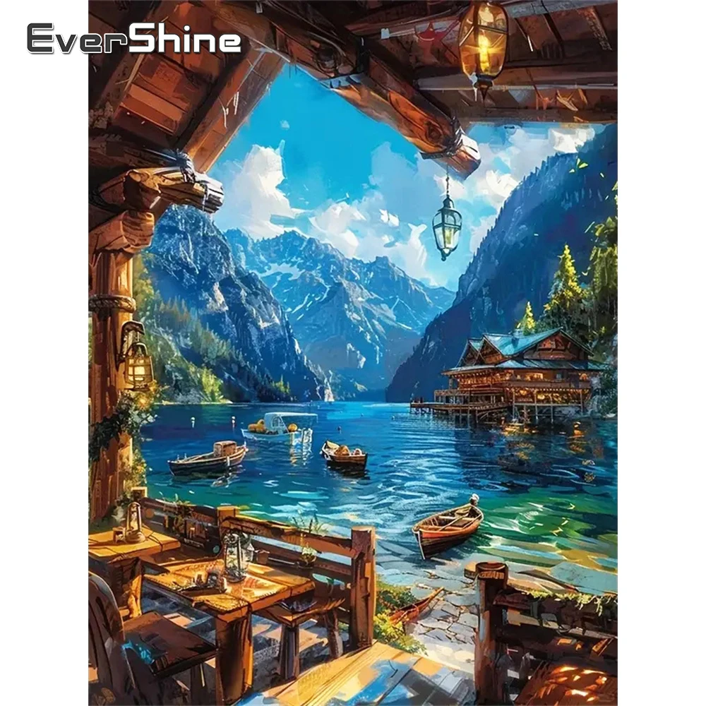 Evershine 5D Diamant Stickerei Berg Landschaft DIY Voll Platz Runde Diamant Malerei Schiff Mosaik Fluss Handgemachte Hobby