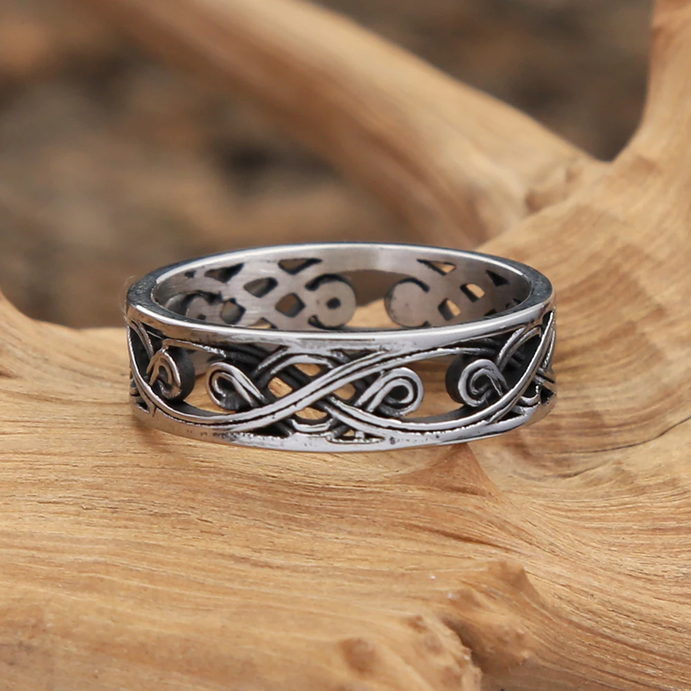 Vintage Fashion Stainless Steel Celtics Knot Ring Punk Hip Hop Simple Tang Glass Pattern Rings For Men Women Party Jewelry Gifts