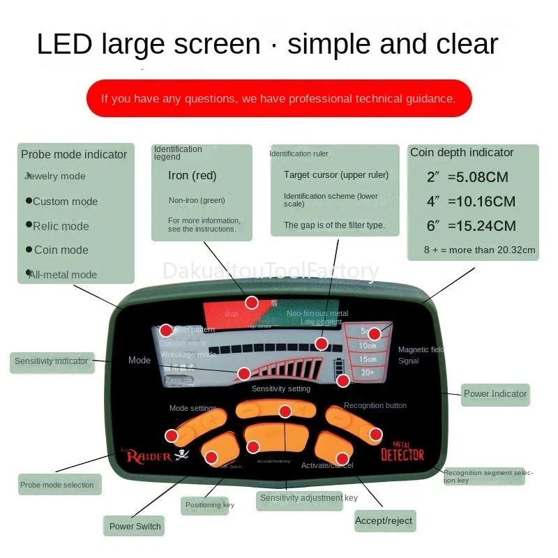 MD6450 data display and backlight function gold metal detector underground remote detector searcher