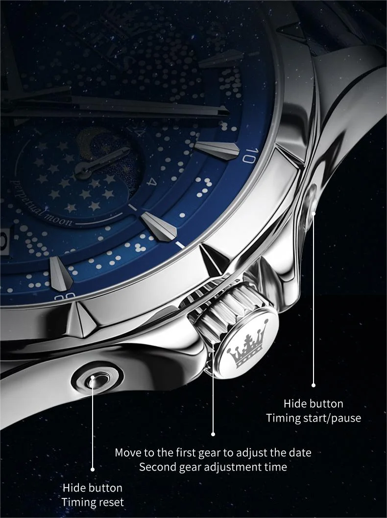 OLEVS Top Class Men's Quartz Watch Fashion Luxury Moon Phase Starry Sky Multifunctional Waterproof Luminous Men's Watch 5538