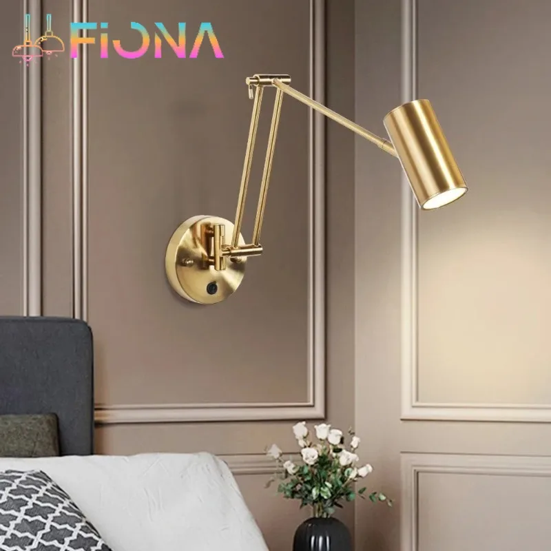 

Telescopic Rocker LED Wall Lamps Swing Long Arm Wall Light Internal Sconce Switch Household Bedside Lighting Decor Sconce Lights