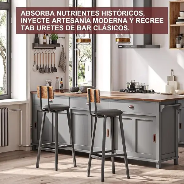 Industrial Rustic Bar Stools Set of 2 with Cushioned PU Leather Seats, Ergonomic Backrest, and Metal Frame for Kitchen, Bar, or