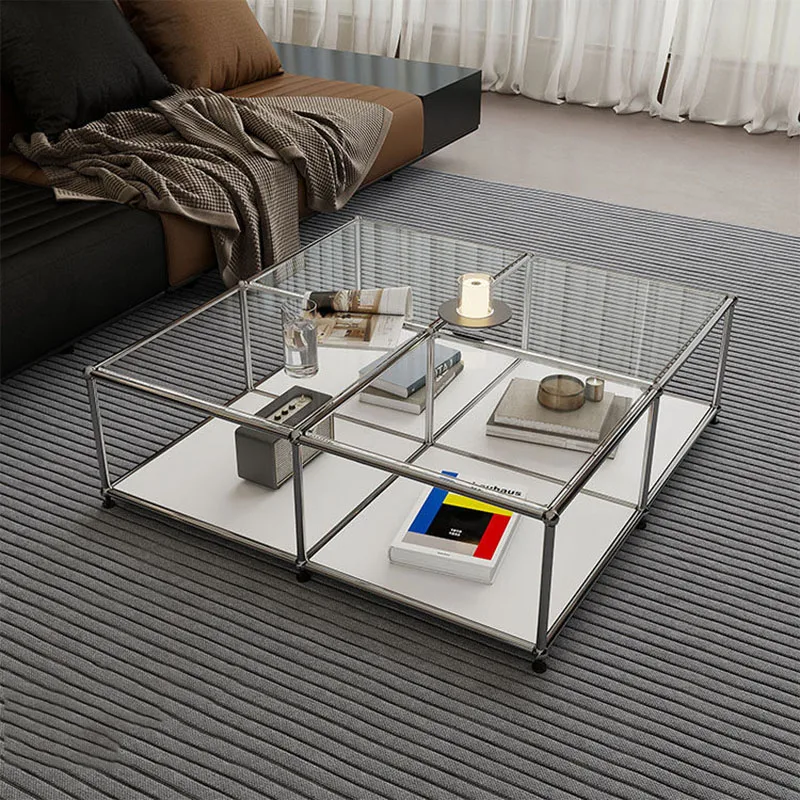 

Space Saving Transparent Coffee Table Accessories Modern Storage Designer Side Table Clear Minimalist Couchtisch Home Furniture