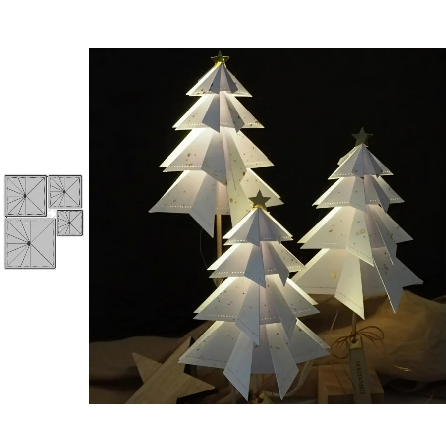 Weihnachtsbaum Faltbare Metall-Stanzformen, Geometrischer Quadratrahmen-Stanzsatz für DIY-Scrapbooking, Kartenherstellung und Feiertagsdekorationen