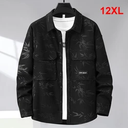 Bamboo Leaf Printed Jacket Men 12XL Plus Size Cargo Jacket Coat Male Fashion Casual Spring Autumn Jackets Big Size 12XL