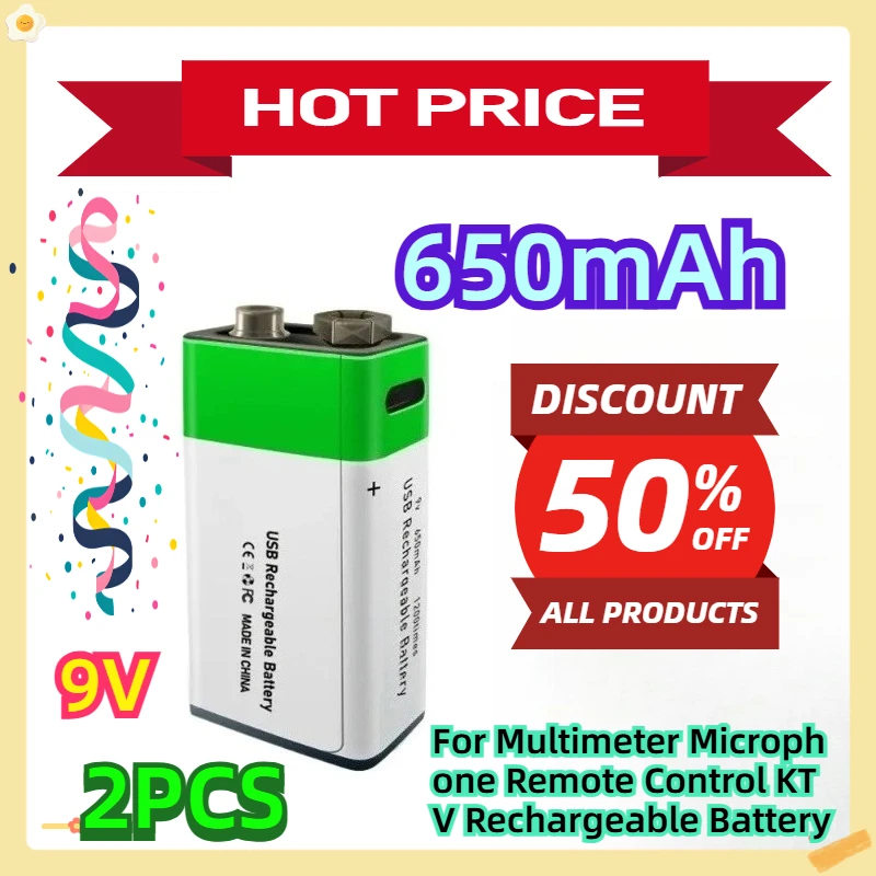 For Multimeter Microphone Remote Control KTV Rechargeable Battery 9V 650mAh 2pcs