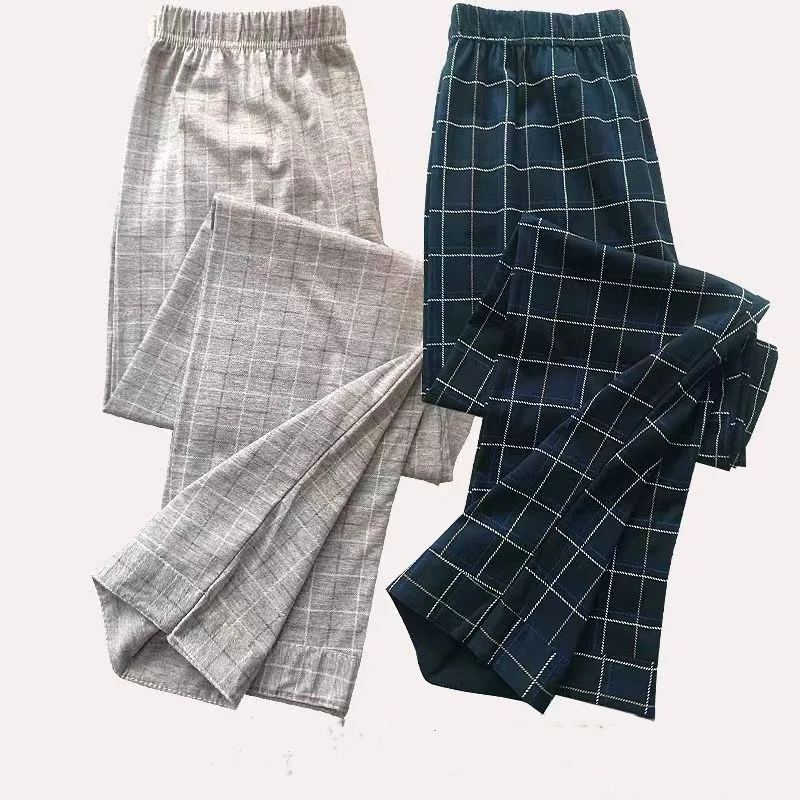 Pantalones de pijama para hombre de 40-150kg, pantalones largos para el hogar, informales, cómodos, de talla grande, a cuadros, para otoño e invierno