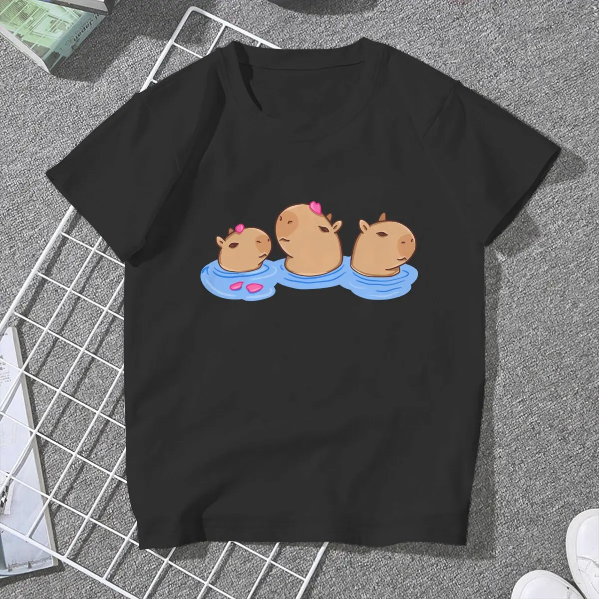 Having a Bath in Spa Women's T Shirt Capybara Animal Girls Tees Kawaii Polyester Tops Basic Tshirt y2k Hipster