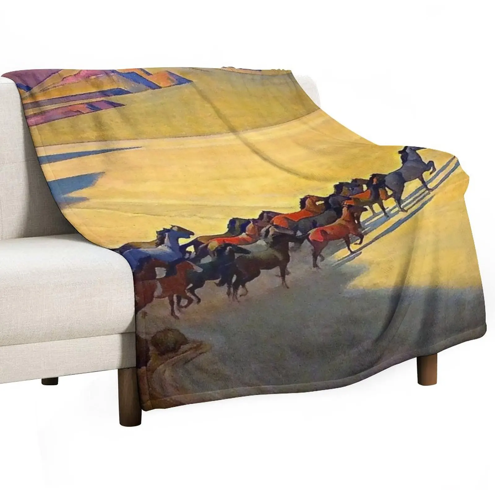 

“Wild Horses of Nevada” by Maynard Dixon Throw Blanket Multi-Purpose Blankets Sofas Of Decoration Comforter Blankets