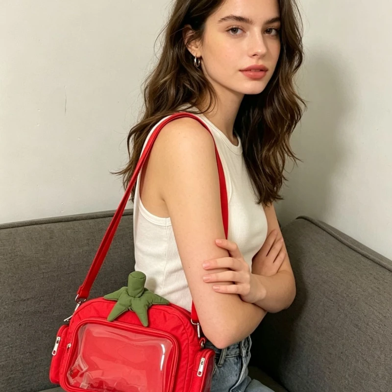 Tomato & Carrot Creative Plush Ita Bag, Kawaii Harajuku 3-in-1 Backpack Crossbody Purse with Display Window,Cute Shoulder Bag