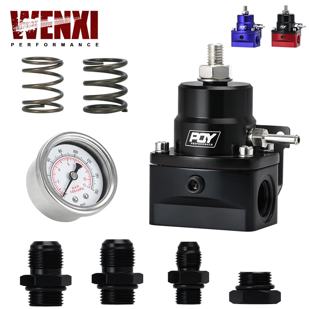 Universal Aluminum Fuel Pressure Regulator AN8 Feed & AN6 Return Line W/ 0-160PSI Gauge Set 3-20 20-45 45-70 Pressure Springs