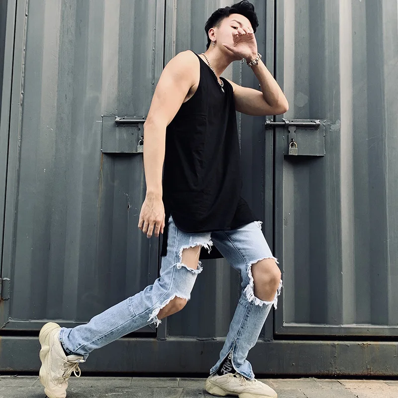 MRMT 2026 Brand New Mens Tank Tops Loose Hem Cotton For Male Tide Personality Men Vest Sleeveless Extended Square Hem Man Top
