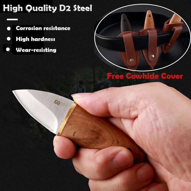 CNC High Hardness D2 Handle MINI Knife With Leather Holster EDC Express Pocket Knife Outdoor Tool KeyPendant Hung On The Belt