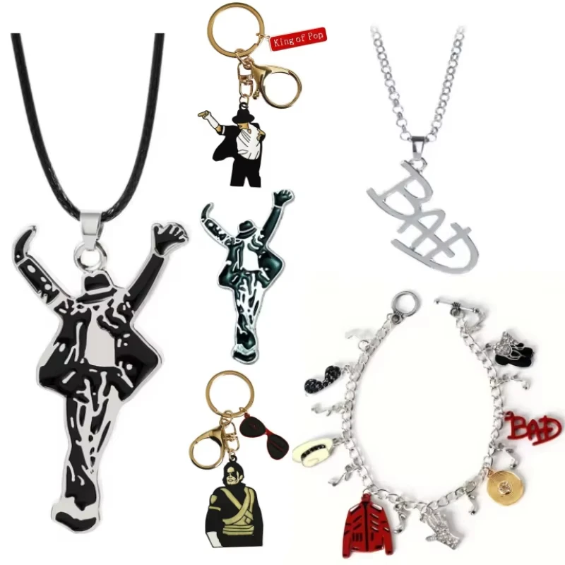 MJ King of Pop Artist Singer Michael Jackson BAD Necklace Bracelet Rock Roll Everlasting Classic MJ Pendant For Men Women Gift