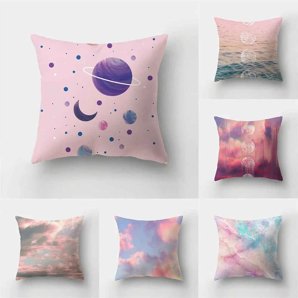 Pink Sky Cloud Landscape Pillow Case Polyester Home Bedroom Living Room Sofa Decoration Cushion Cover   45x45cm