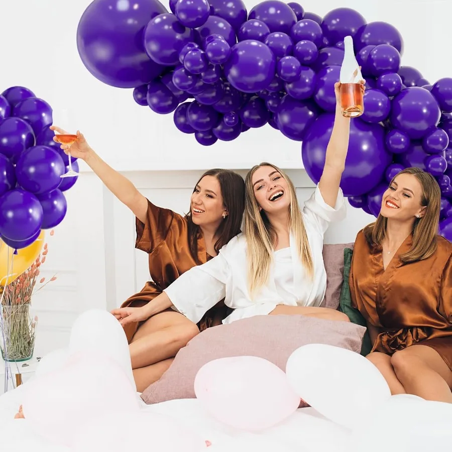 ลูกโป่งสีม่วงเข้ม 114 ชิ้น ขนาด 18, 12, 10 และ 5 นิ้ว แพ็คสำหรับตกแต่งงานปาร์ตี้วันเกิด ฮาโลวีน งานแต่งงาน สไตล์โบโฮ รุ่น L