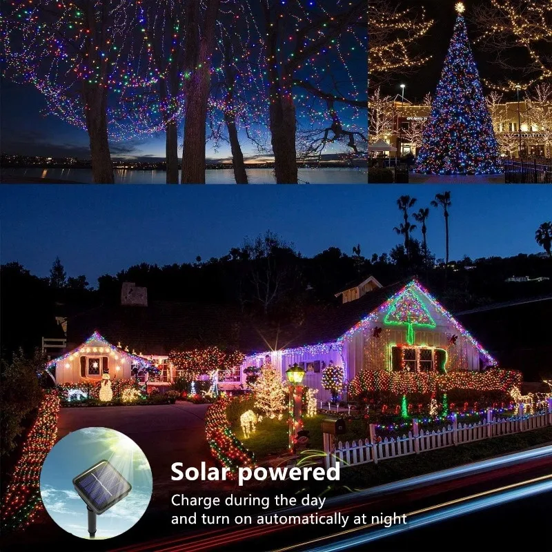 Imagem -03 - Impermeável ao ar Livre Solar String Luz Fada Lâmpada Decorativa Cordas Lâmpadas Natal Pátio Jardim 32m 300led