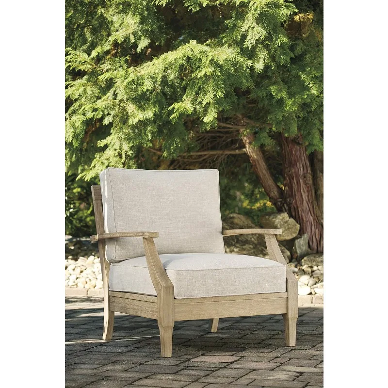 

Outdoor eucalyptus wood single cushioned lounge chair, suitable for outdoor, living room, easy to assemble