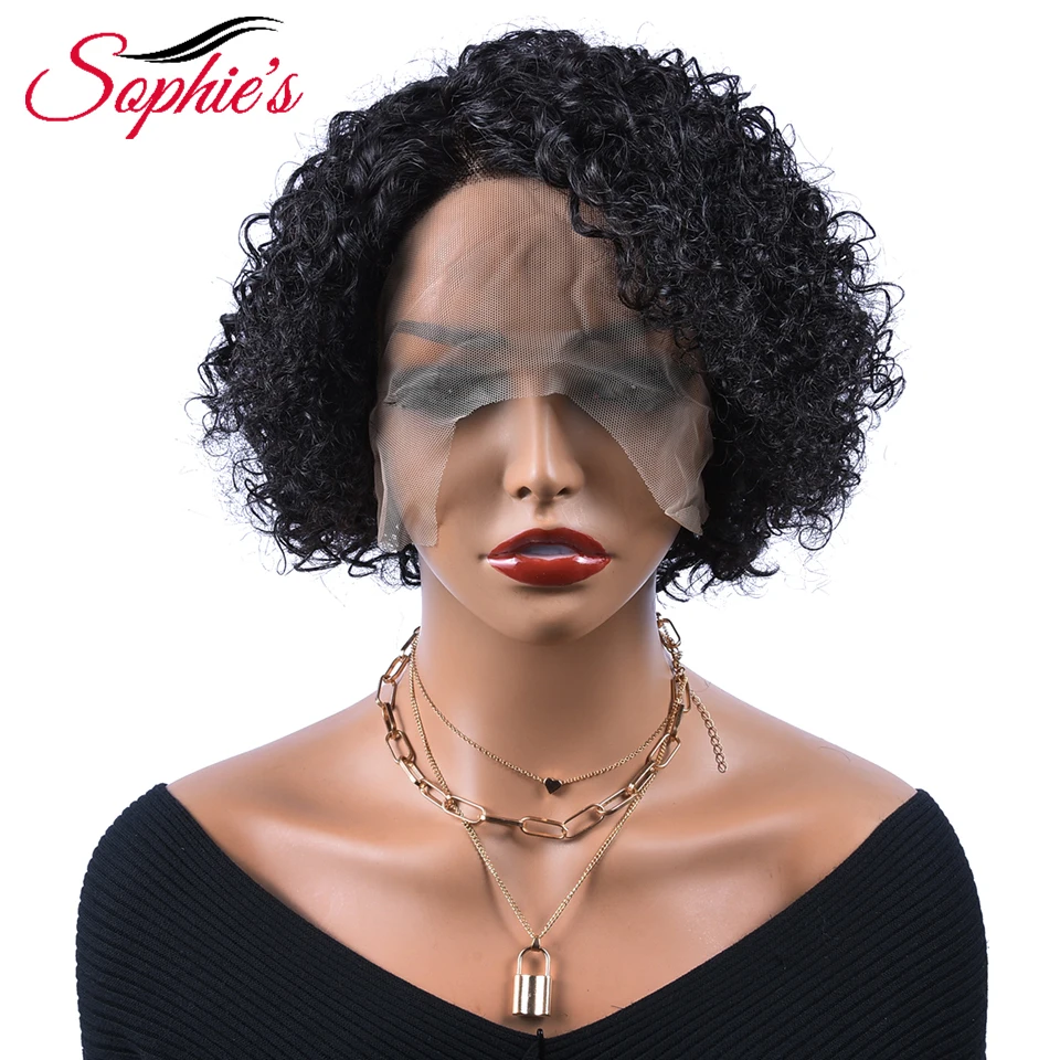 Sophies Pixie Cut Wig Short Curly Human Hair Wig Curly Bob Lace Front Wigs 150 Desnity Remy Brazilian Curly Lace Front Wigs