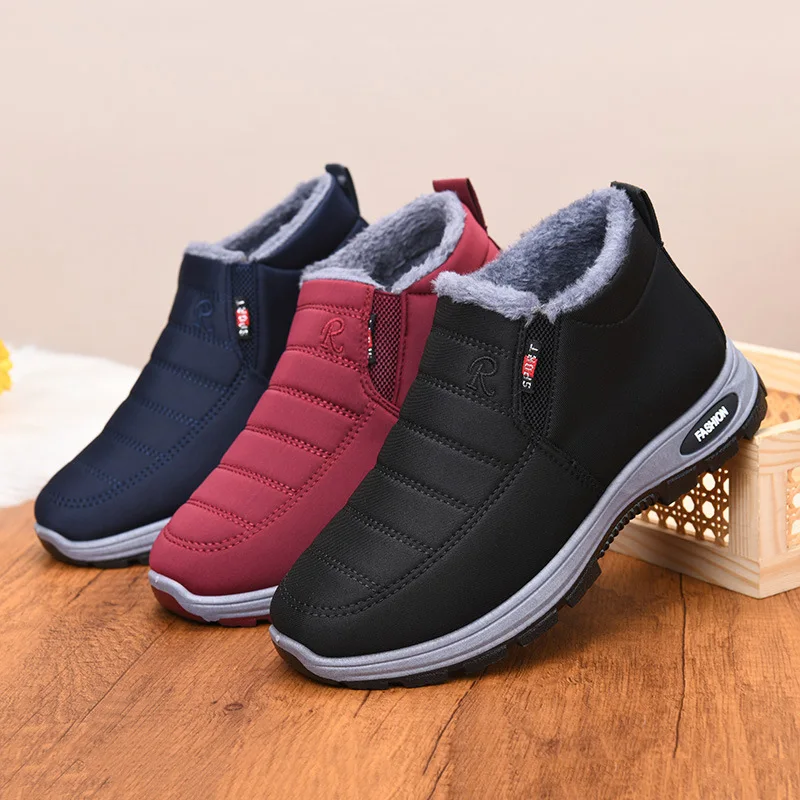 

Female Winter Couple Walking Shoes Plush Thickened Men's and Women's Plush Lined Cotton Shoes Thick Anti Slip Elderly Shoes
