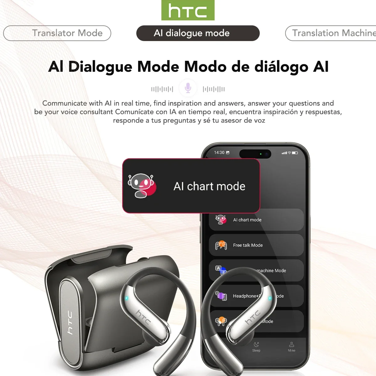 HTC NE23 บลูทูธ V6.0 หูฟัง OWS กีฬาหูฟังไร้สายอายุการใช้งานยาวนาน AI Translator หูฟังสบาย Ultra-light หูฟัง