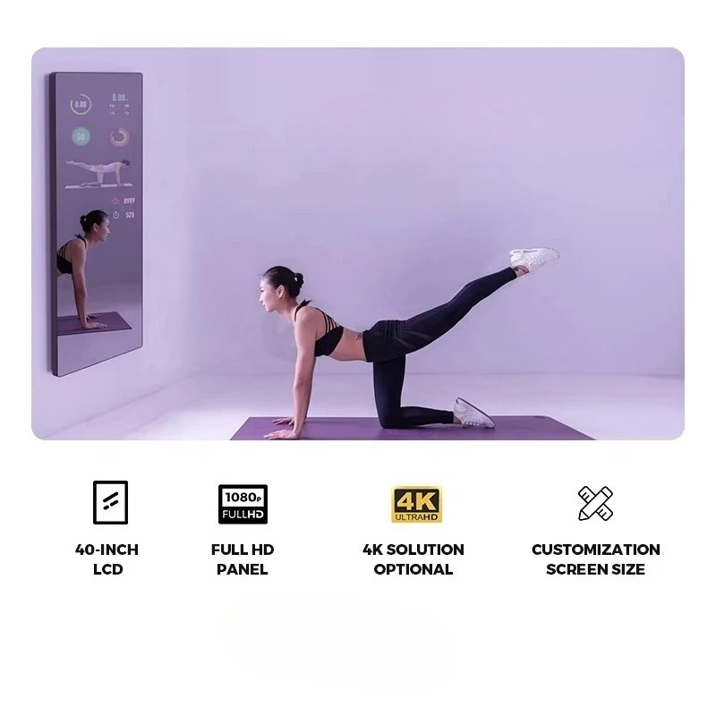 Modern Intelligent Interactive Mirror Smart Touch Screen 32/43inch 1080p Gym Workout Wall Mount WiFi Rectangle Design Metal LCD