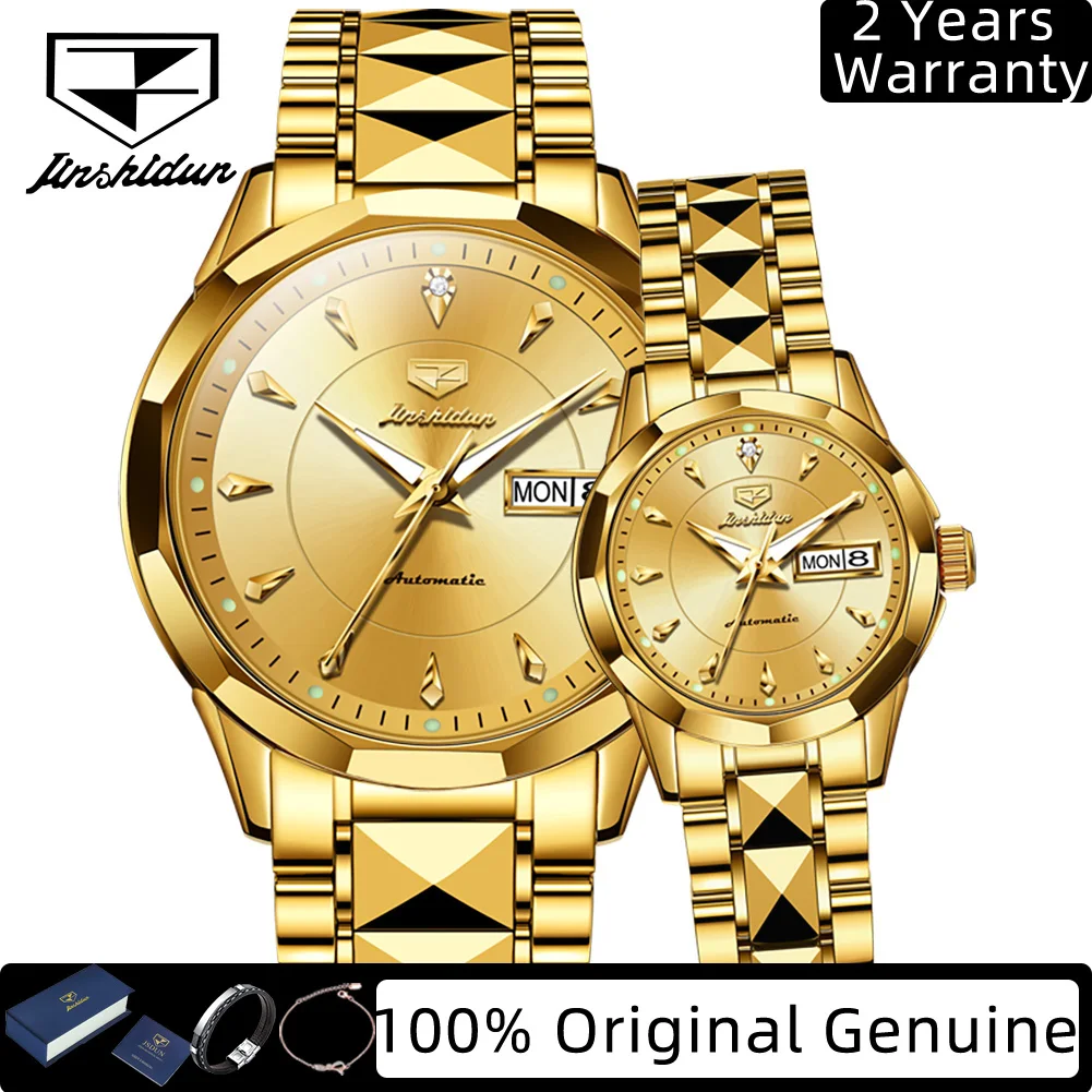 

JSDUN 8936 Часы для пар Механические часы с синтетическим сапфировым зеркалом 30 м Водонепроницаемые роскошные автоматические ручные часы с двойным календарем