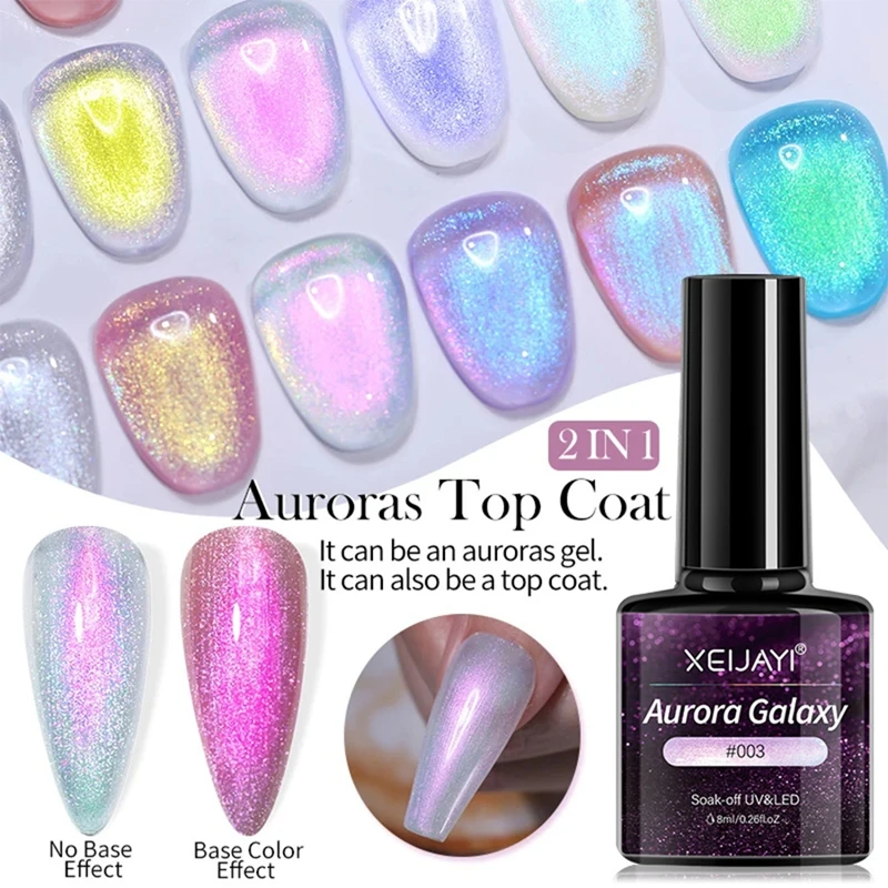 8Ml Aurora Galaxy Top Coat Sparking Gel Nagellak Semi-Permanent Doorweekt Uv-Gel Functie Top Coat Voor Nail Art Manicure