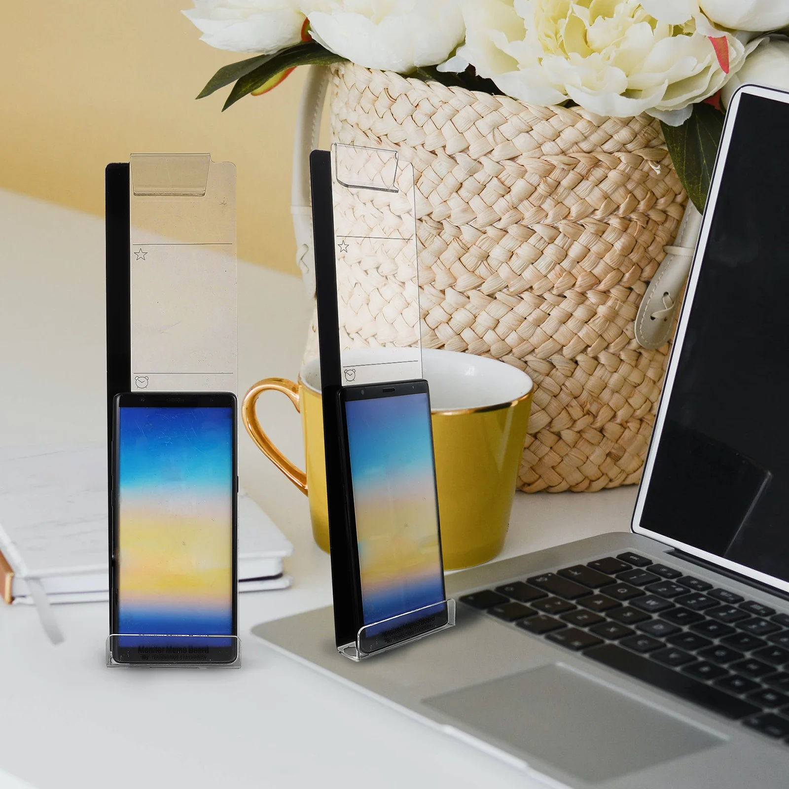 

2 Pcs Transparent Acrylic Memo Message Holder for Monitor ganizer Phone Stand Set Office ReminderMonitor Memo Board