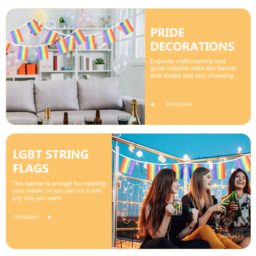 قوس قزح معلقة راية فخر العلم سلسلة العلم دائم البوليستر ديكور الديكور التقدم أعلام فخر