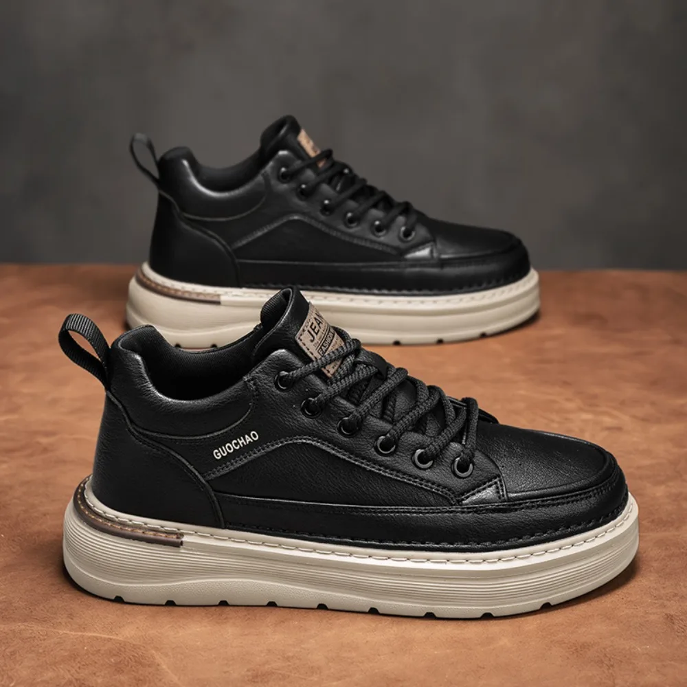 Men's Shoes Autumn Winter Thick Soled High Top Casual Leather Shoes Fashionable Outdoor Men's Sports Shoes