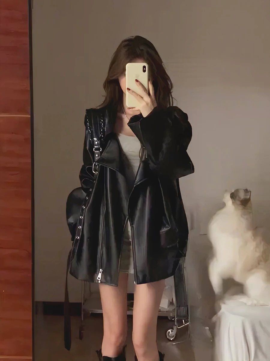 Loose Women's PU Leather Jacket Street Style Versatile Retro Biker Jacket Fall New Arrival Small Size Friendly Fashionable